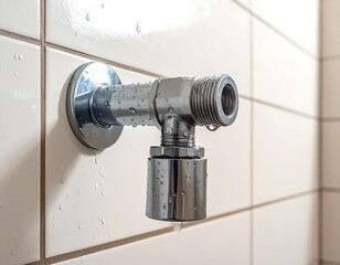 Chrome plumbing fixture on tiled wall
