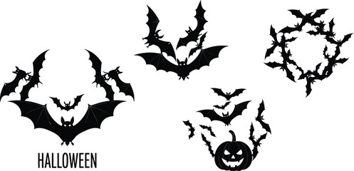 Obraz premium Spooky halloween designs featuring bats and a pumpkin on a white background