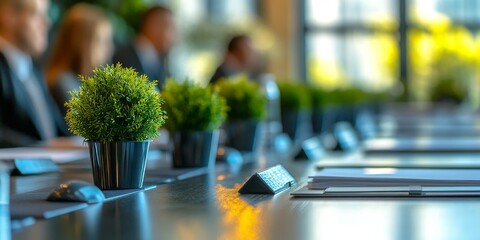 Business professionals gathered in a boardroom, engaging in a collaborative meeting for sustainability and corporate strategy, Generative AI