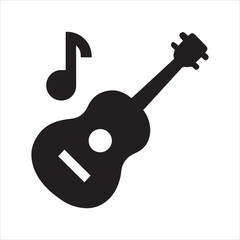 Black silhouette of a guitar with a musical note