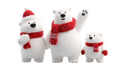 Polar Bear Bundle in Cartoon, Cute, and Playful Styles with Scarf and Hat isolated on transparent background