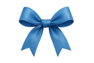 Blue glitter ribbon bow creating a decorative knot, symbolizing gift, celebration, and festive packaging, on transparent background