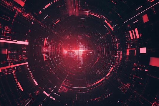 Abstract Red Futuristic HUD Rings and Geometric Shapes on Background - Powered by Adobe