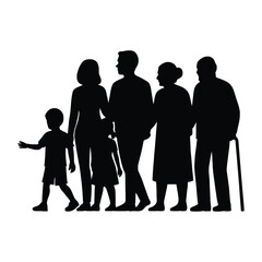 Silhouette of a Multi Generational Family Standing Together in a Group