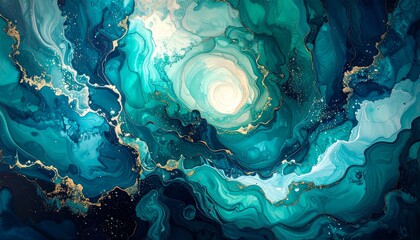 Soft flowing gradients of turquoise, teal, and emerald in a splash painting