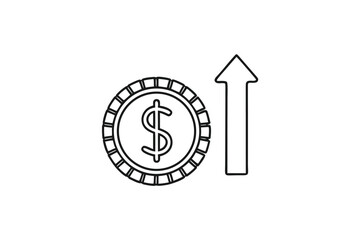 Coin with Dollar Symbol and Arrow Up Outline on White Background Money Concept