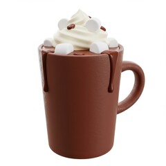 A delightful, 3D rendering of a mug filled with hot chocolate, topped with whipped cream and marshmallows.