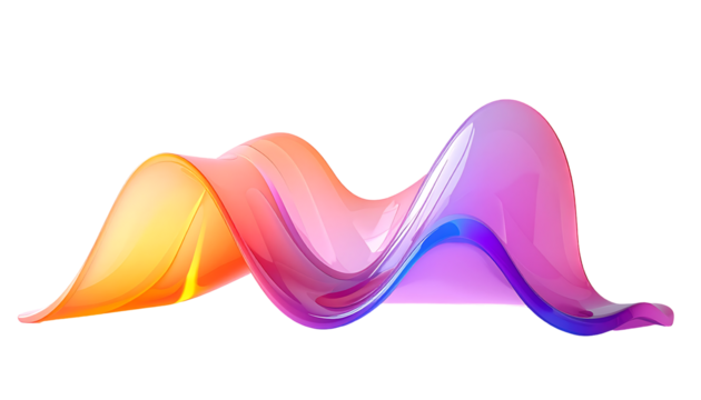 Abstract swirling form, vibrant hues of orange, pink, purple, and blue blend seamlessly, creating a glossy, wave-like design