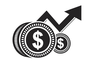 Currency Coin Growth with Arrow on White Background Financial Icon Concept