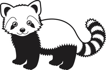 Obraz premium Cute Cartoon Red Panda in Black and White on White Background