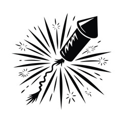 Black and white vector illustration of a firework rocket exploding in the sky