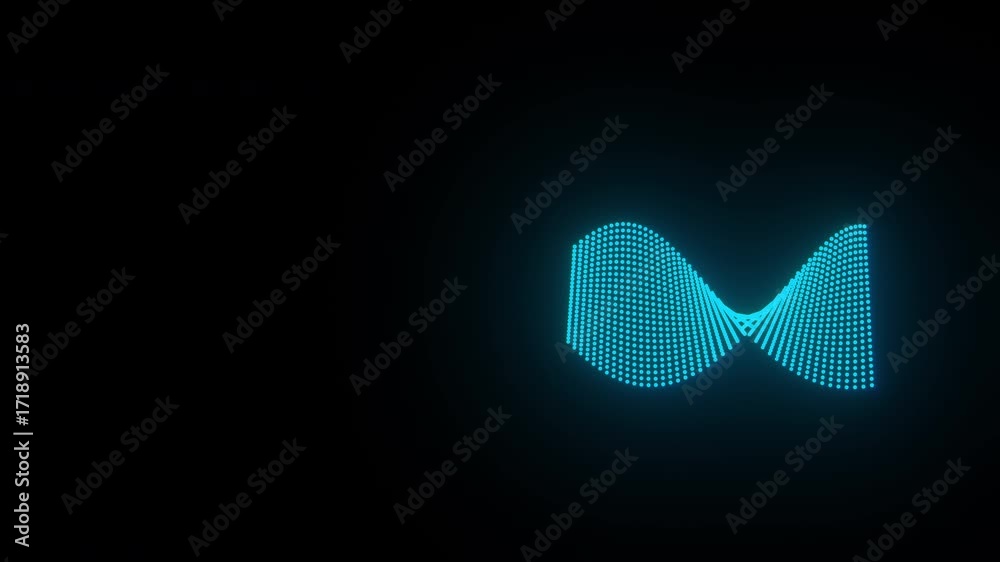 Wall mural blue abstract particles flowing in twisted curved wave formation with soft glow and black background
