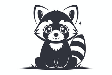 Cute Stylized Red Panda Silhouette with Big Eyes on White Background