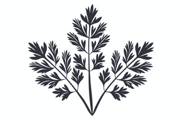 Dark Leafy Plant Silhouette, Isolated Botanical on White Background