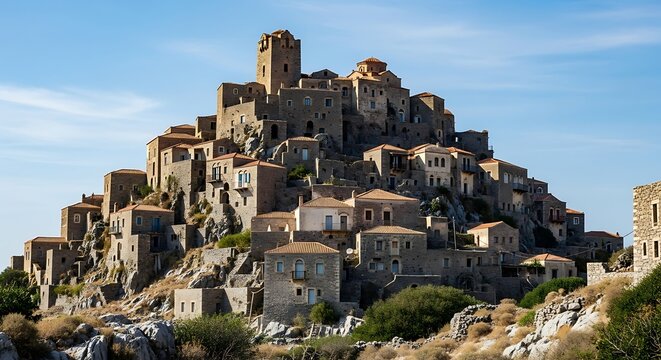 Mani Peninsula hilltop village of Vathia, a traditional architectural style