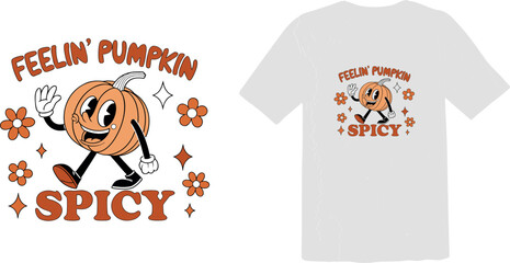  Feelin' Pumpkin Spicy Vintage Halloween T-Shirt Design