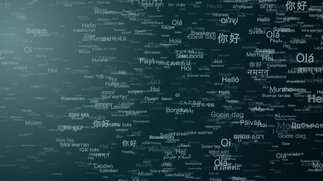 世界の言語で「こんにちは」右へ　ダークカラー　全63フレーズ（61言語）バージョン　ループ