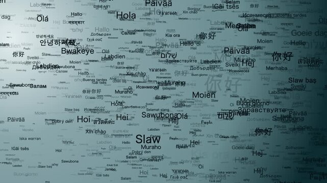 世界の言語で「こんにちは」右へ　ライトカラー　全63フレーズ（61言語）バージョン　ループ