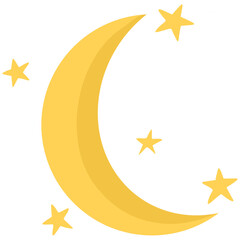 Cartoon illustration of a crescent moon and yellow stars © GOOKKIK