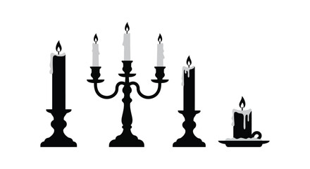 A collection of black and white candle silhouettes on a white background