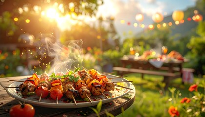 Outdoor barbecue skewers, vibrant colors