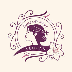 Elegant logo design featuring a woman s profile and floral elements