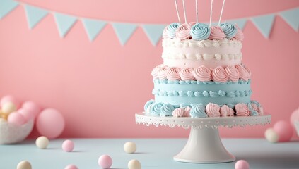 Delicate Pastel Birthday Cake with Whipped Cream Decorations