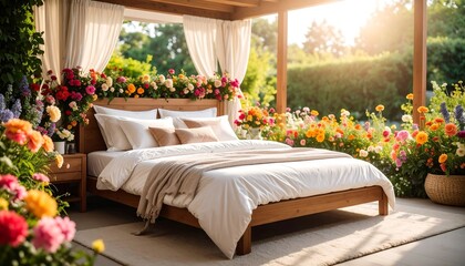 Outdoor bed adorned with vibrant blooms