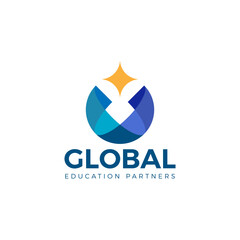 Geometric globe logo featuring overlap shapes forming a stylized globe with a shining star above. Perfect for education partners, learning platforms, and academic institutions