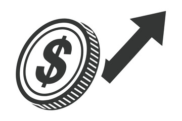 Dollar Coin with Upward Arrow Depicting Growth Financial on White