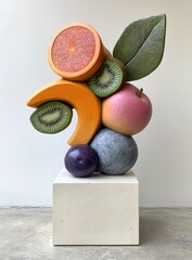 Abstract Fruit Sculpture on White Pedestal