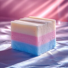 Multicolored Soap Bar on a Pink Fabric Background
