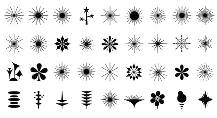 Collection of diverse black and white starburst and floral vector designs