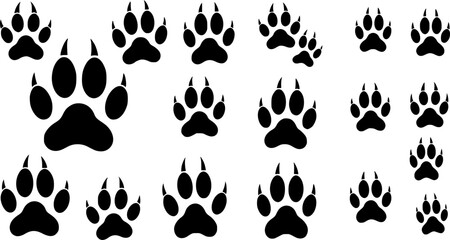 Paw footprint icon, Black panther paw print silhouette vector
