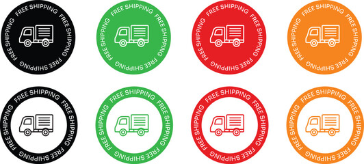 Free Shipping Badge Vector Design Set with Delivery Truck Icon in Multiple Colors