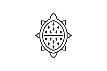 Dragon Fruit Outline Icon, Minimalist Style, Seed Details on White Background,