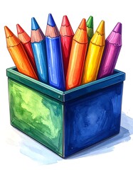 Colorful pencils in a box