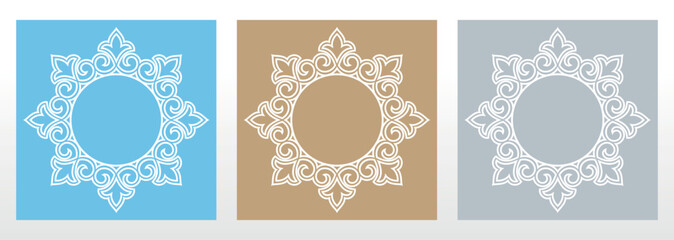Set of decorative frames Elegant vector element for design in Eastern style, place for text. Floral colored borders. Lace illustration for invitations and greeting cards
