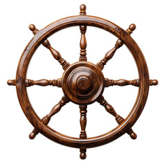 Wooden ship steering wheel isolated on a white background