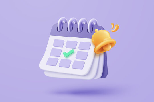 3d calendar icon signs with notice for important reminder. Calendar with red danger attention bell or emergency notifications loud concept. 3d schedule alarm warning icon vector render illustration
