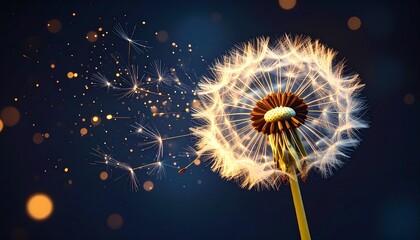 A radiant burst of glowing particles shaped like a dandelion