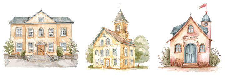 Vintage house architecture building vector set illustration