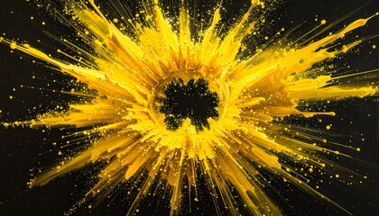 Bright yellow paint splashing outward in a dynamic circular pattern