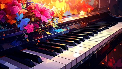Colorful piano keys with flowers