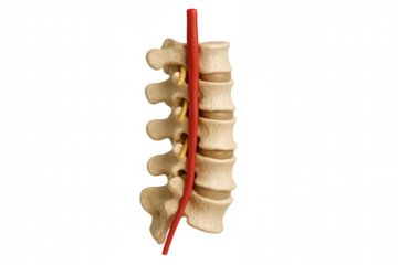 Lumbar spine vertebrae with spinal cord and nerves, showing anatomy, 3d render isolated on transparent background