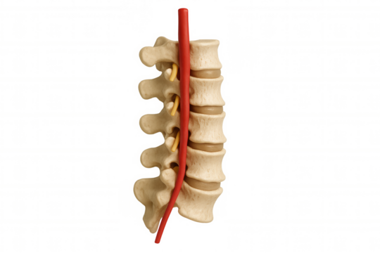 Lumbar spine vertebrae with spinal cord and nerves, showing anatomy, 3d render isolated on transparent background
