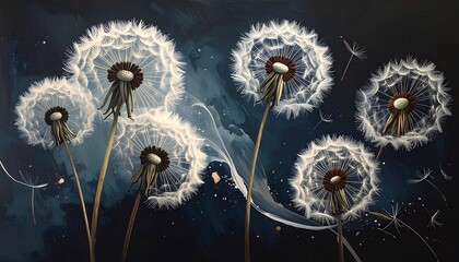 Ink splash forming a dandelion silhouette, seeds flowing outward