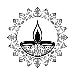 Elegant Diwali Lamp with Intricate Mandala Design and Glowing Flame Symbolizing Celebration