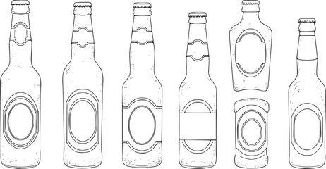 Beer bottle outline coloring book page, Beer bottle line art vector drawing illustration
