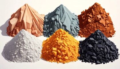 Colorful piles of powdered minerals
